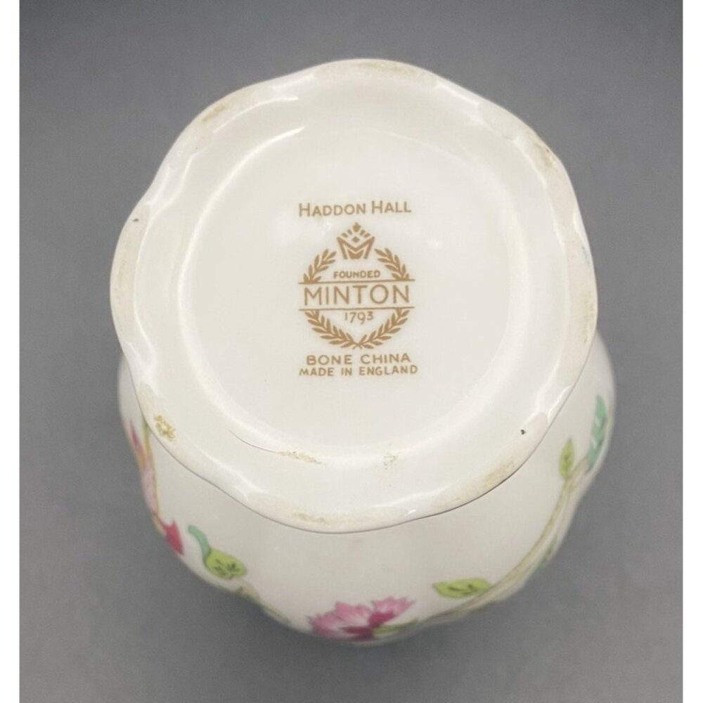 Minton Haddon Hall Bone China Footed Egg Cup Vase England Floral Gold Trim 3" - Picture 3 of 5
